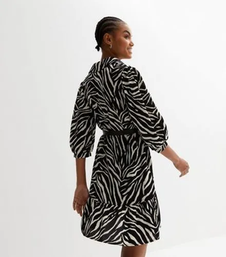 Gini London Black Zebra Print Belted Mini Shirt Dress New Look