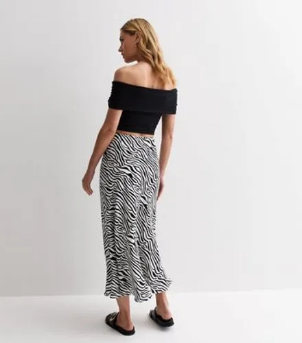 Gini London Black Zebra Print Satin Midi Skirt New Look
