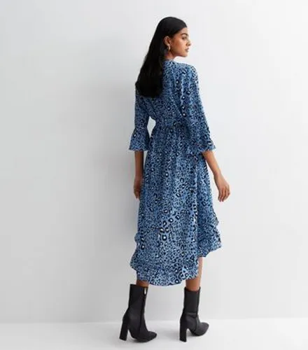 Gini London Blue Animal Print Ruffle Wrap Midi Dress New Look