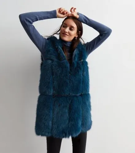 Gini London Blue Faux Fur Gilet New Look