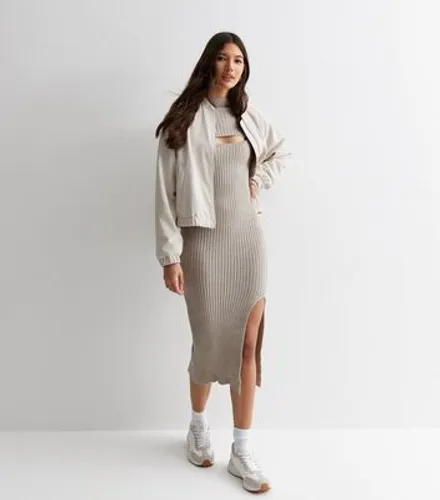 Gini London Cream Ribbed Knit Cut Out Midi Dress New Look