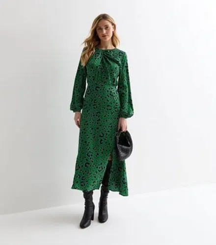 Gini London Green Animal Print Twist Midi Dress New Look