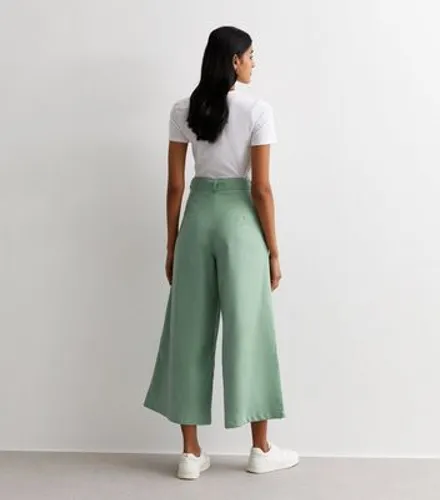 Gini London Green Linen-Look Belted Wide Leg Trousers New Look