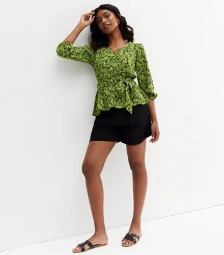 Gini London Green Paisley Belted Wrap Top New Look