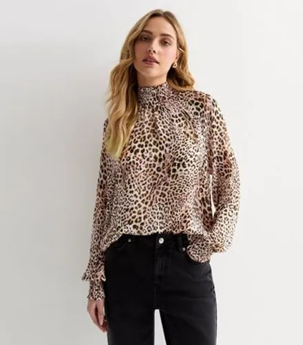 Gini London Off White Leopard Print Shirred Blouse New Look