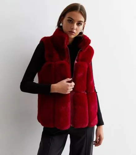 Gini London Red Faux Fur Zip Jacket New Look