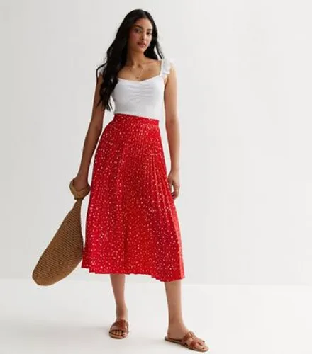 Gini London Red Spot Pleated Midi Skirt New Look