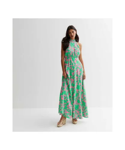 Gini London Womens Abstract Print Neck Godet Maxi Dress - Green