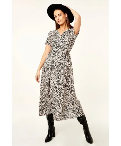 Gini London Womens Animal Print Wrap Front Midi Tea Dress - Blush