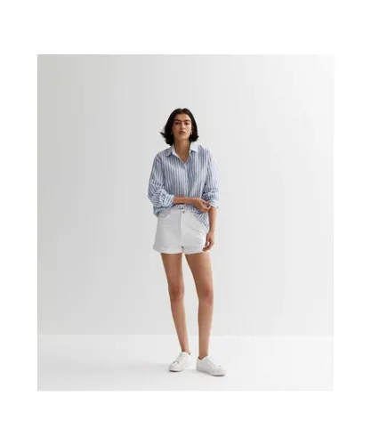 Gini London Womens Blue Linen Oversized Stripe Shirt Cotton