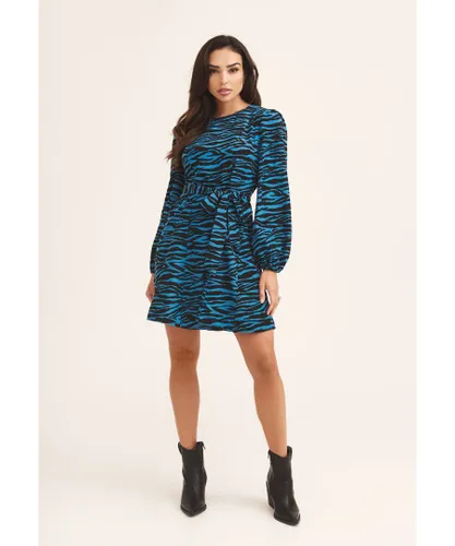 Gini London Womens Blue Zebra Godet Mini Dress
