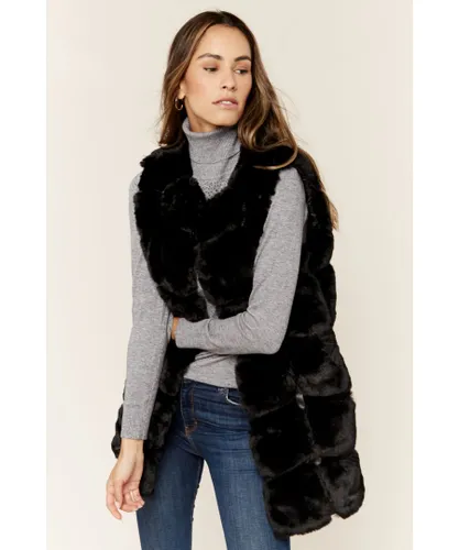 Gini London Womens Box Cut Faux Fur Gilet Jacket - Black