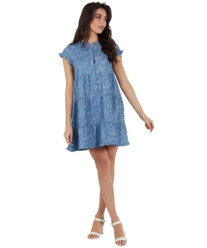 Gini London Womens Chambray Poplin Smock Mini Dress - Blue