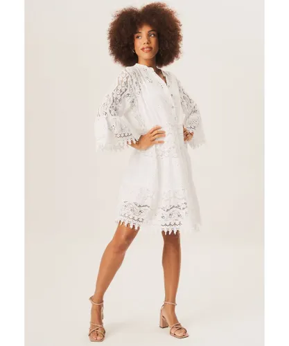 Gini London Womens Eyelet And Lace Detailed Mini Dress - White Cotton