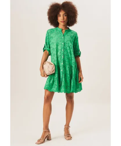 Gini London Womens Eyelet Mini Shirt Dress - Green Cotton