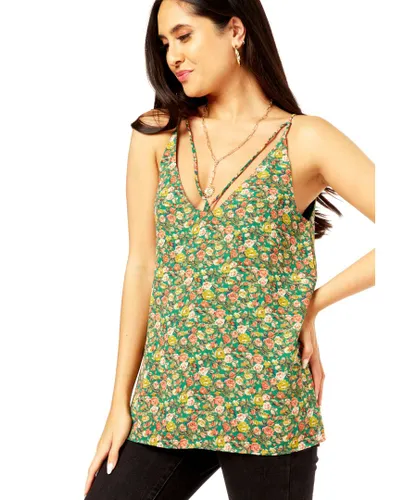 Gini London Womens Floral Print Cami Top - Green