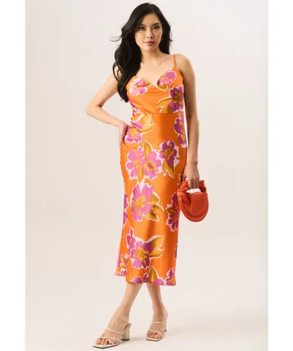 Gini London Womens Floral Print Cowl Neck Slip Midi Dress - Orange