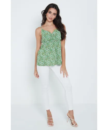 Gini London Womens Floral Strappy Cami Top - Green