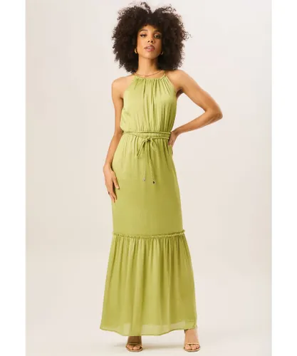 Gini London Womens Halter Neck Maxi Dress - Green