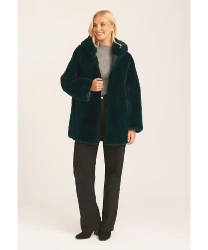 Gini London Womens Hooded Faux Fur Jacket - Dark Green
