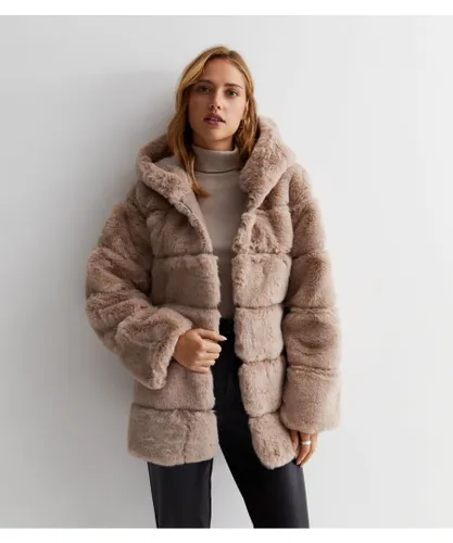 Gini London Womens Horizontal Cut Fur Hooded Jacket - Mink