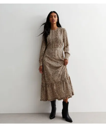 Gini London Womens Leopard Print Long Sleeve Maxi Dress - Beige