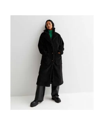 Gini London Womens Longline Teddy Coat - Black