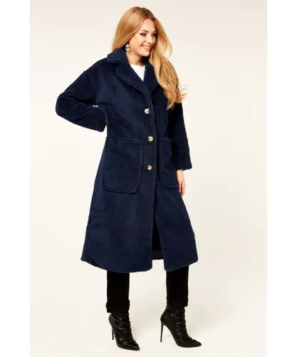 Gini London Womens Longline Teddy Coat - Navy