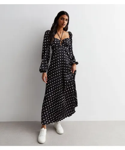 Gini London Womens Polka Dot Pleated Cut Out Maxi Dress - Black