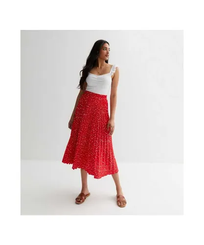 Gini London Womens Polka Dot Pleated Midi Skirt - Red