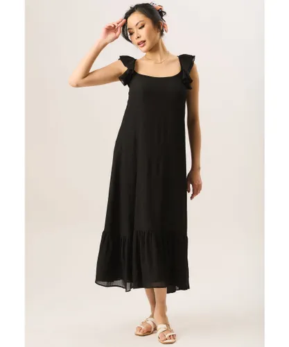 Gini London Womens Ruffle Short Sleeve Maxi Dress - Black Viscose