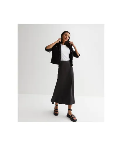 Gini London Womens Satin Bias Cut Midi Skirt - Black
