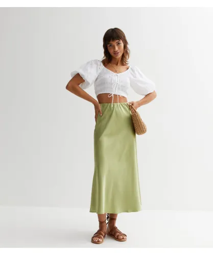Gini London Womens Satin Bias Cut Midi Skirt - Green