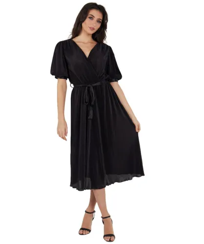 Gini London Womens Short Sleeves Plisse Wrap Midi Dress - Black
