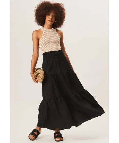 Gini London Womens Smocked Tiered Maxi Skirt - Black