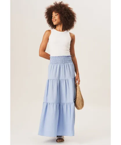 Gini London Womens Smocked Tiered Maxi Skirt - Blue