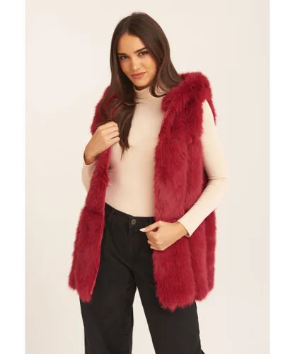 Gini London Womens Soft Touch Fur Longline Gilet - Red