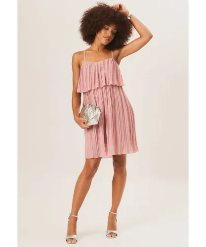 Gini London Womens Strappy Layered Top Pleated Mini Dress - Pink
