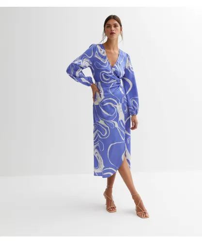 Gini London Womens Swirl Print Ring detail Wrap Midi Dress - Blue