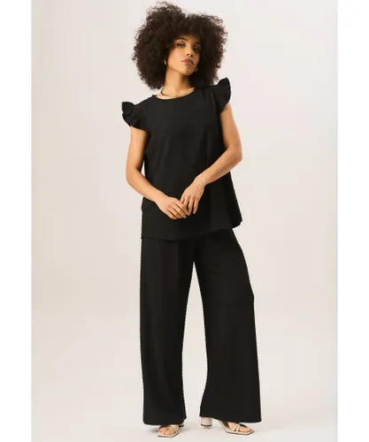 Gini London Womens Textured Elastic Waist Pull On Trousers - Black