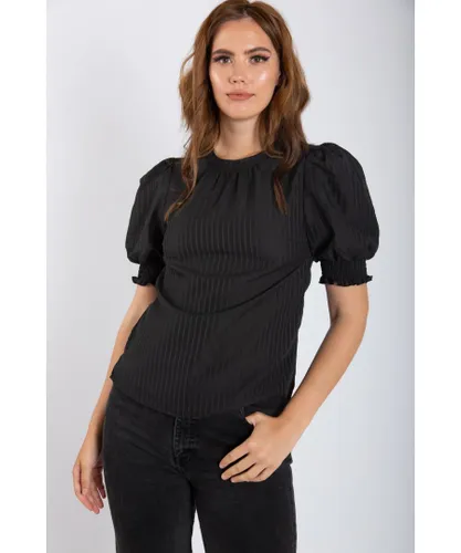 Gini London Womens Textured Short Sleeve Top - Black