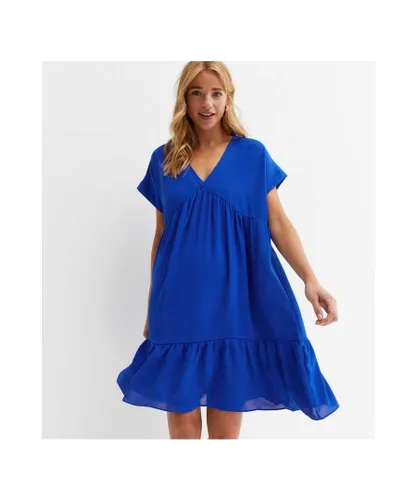 Gini London Womens V-Neck Tiered Mini Smock Dress - Blue