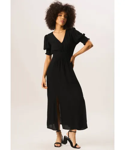Gini London Womens V Neckline Maxi Tea Dress - Black Viscose