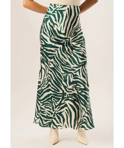 Gini London Womens Zebra Bias Maxi Skirt - Green