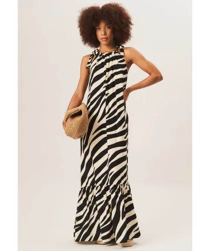 Gini London Womens Zebra Print Tie Shoulder Maxi Dress - Black/White