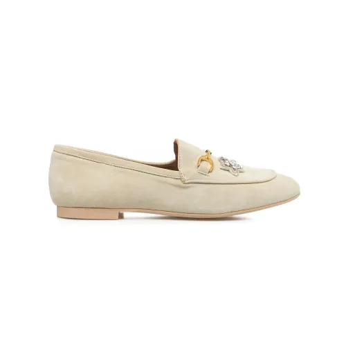Gio+ , Italian Suede Loafers with Metallic Details ,White female, Sizes: