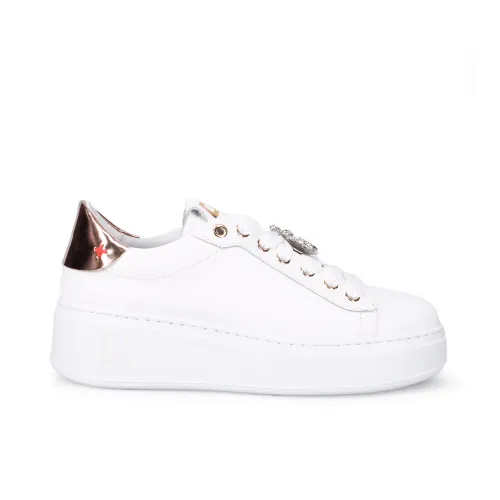 Gio+ , White Leather Sneakers with Laminated Detail ,White female, Sizes: