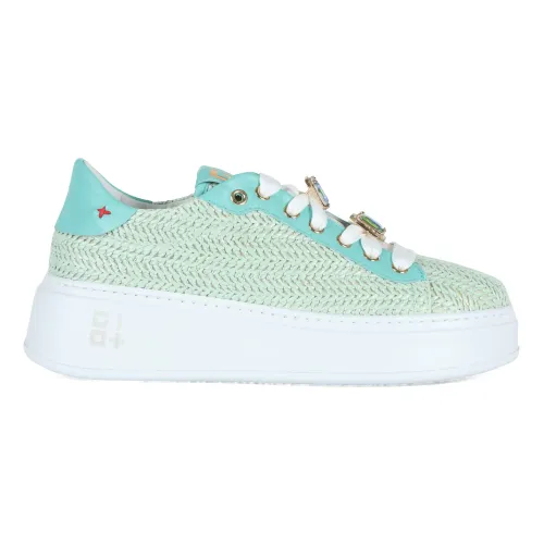 Gio+ , Woven Leather and Straw Sneakers ,Green female, Sizes: