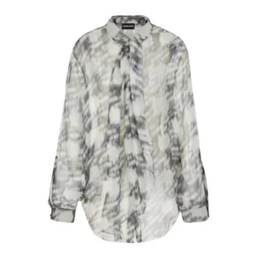 Giorgio Armani , Abstract Chiffon Shirt with Ruffled Collar ,Gray female, Sizes: