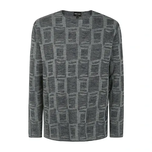 Giorgio Armani , Avio Jacquard Crew Neck Sweater ,Gray male, Sizes: